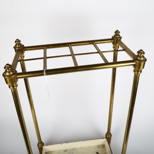 560 - Vintage brass umbrella stand, with tray, height 60cm