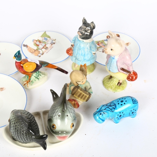 594 - 2 Beatrix Potter figures, Pig-Wig and Pigling Bland, a Hummel fish cruet, 5 small nursery dishes, fi... 