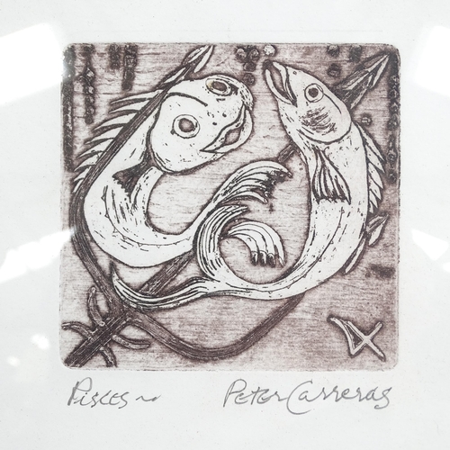 1860 - Peter Carreras, etching, Pisces, framed, and a gilt-framed print (2)