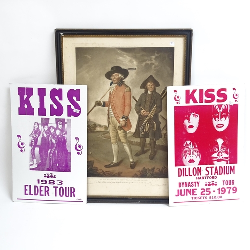 1864 - A 19th century Pears print, 2 Kiss advertising posters, and a framed golfing photograph (4)