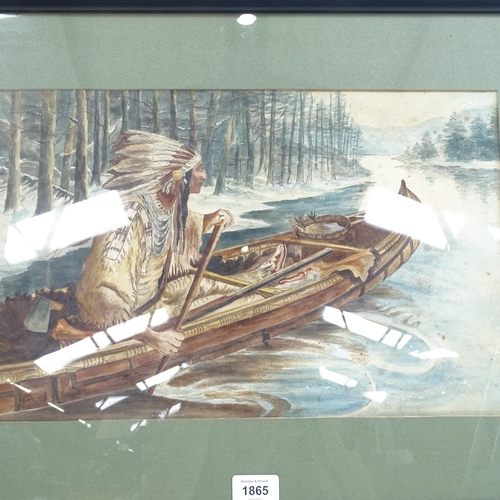 1865 - Early 20th century Canadian School, watercolour, Native in a canoe, unsigned, 29cm x 44cm, framed