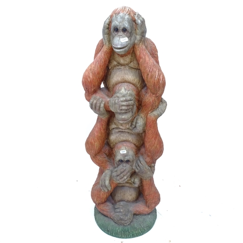 2535 - A painted resin garden ornament of the 3 wise monkeys, H90cm