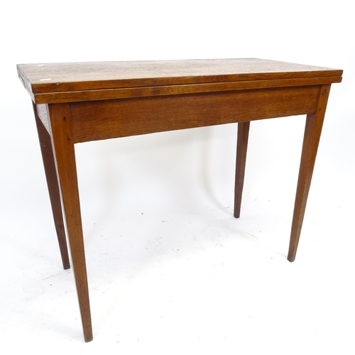 2540 - A Victorian fold over breakfast table, with end frieze drawer, W92cm, H75cm, D44cm