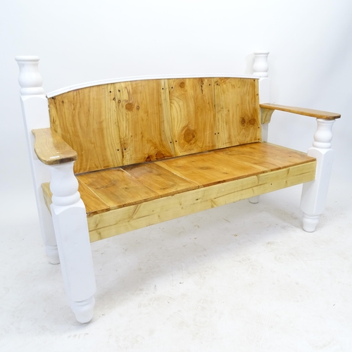 2544 - A painted pine garden bench, by Clive Fredriksson, L131cm, H90cm