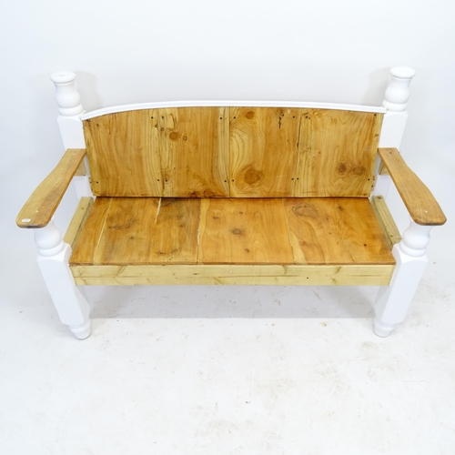 2544 - A painted pine garden bench, by Clive Fredriksson, L131cm, H90cm