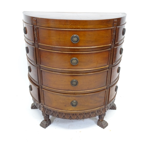 2548 - A mahogany demilune chest/console table, with 12 drawers, W67cm, H76cm, D33cm