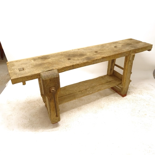 2554 - A Vintage pine workbench with vice, L190cm, H78cm, D50cm