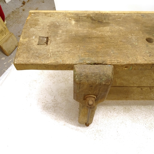 2554 - A Vintage pine workbench with vice, L190cm, H78cm, D50cm