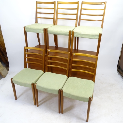 2565 - A teak single drop leaf dining table, L128cm, H72cm, D47cm, and a set of 6 mid-century design dining... 