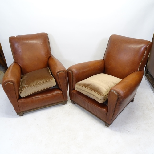 2571 - A pair of Antique French leather-upholstered Club armchairs