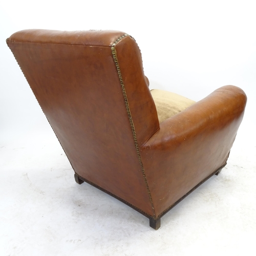 2571 - A pair of Antique French leather-upholstered Club armchairs