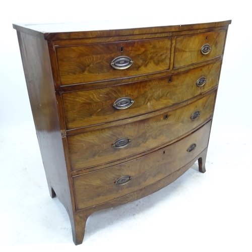 2573 - A 19th century mahogany bow-front chest of 2 short and 3 long drawers, W105cm, H104cm, D58cm