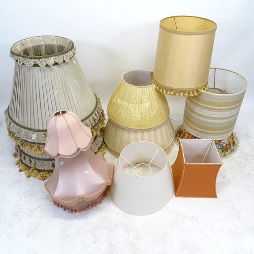 2599 - 16 various lamp shades, largest 70cm, H60cm