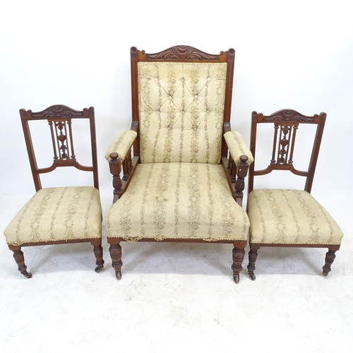 2601 - An Edwardian carved walnut and upholstered 3-piece parlour suite