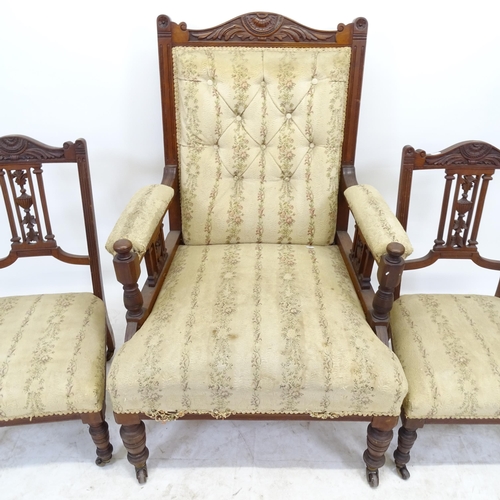 2601 - An Edwardian carved walnut and upholstered 3-piece parlour suite