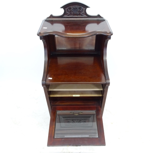 2602 - An Edwardian mahogany music cabinet, with raised mirror back, W47cm, H125cm, D40cm