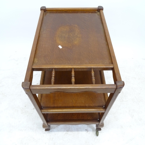 2614 - An early 20th century oak 3-tier trolley, L70cm, H80cm, D47cm