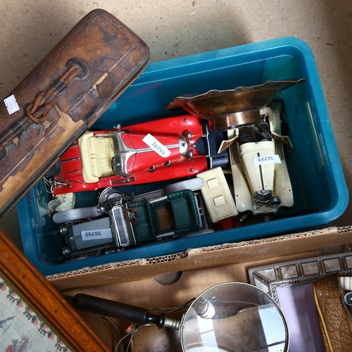 414 - Toy cars, instrument case, magnifier etc