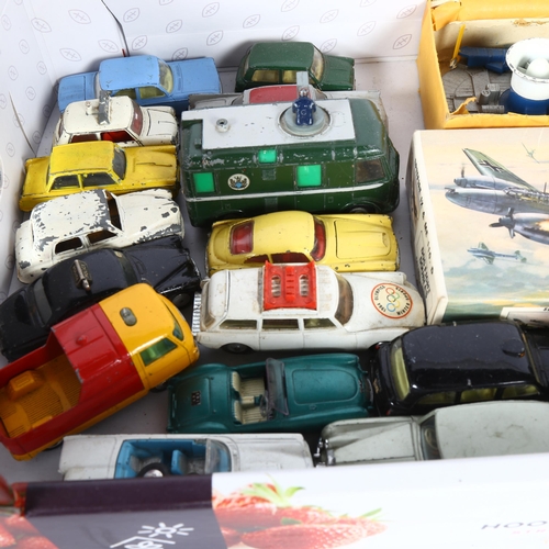 427 - A box of diecast cars, including Corgi and Dinky, Airfix kit etc