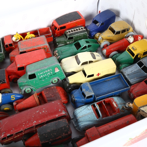 428 - A box of Vintage Dinky toys, including bus, caravan, and vans