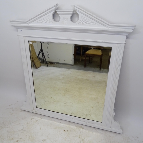 2616 - A Victorian white painted over mantel mirror, W124cm, H125cm