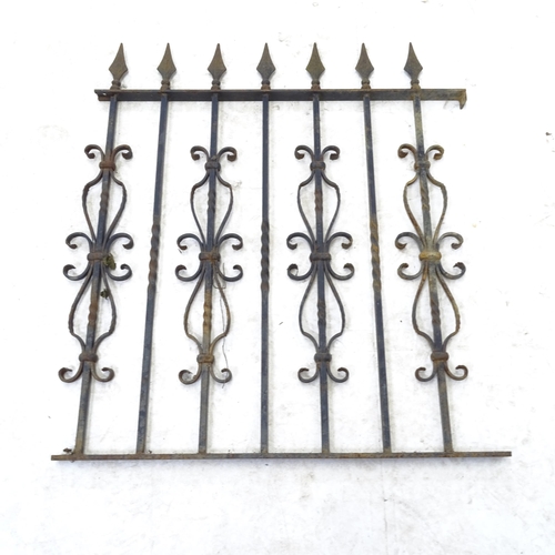 2619 - 6 wrought-iron fence panels, 4 x W90cm, H103cm, and 2 end panels, W86cm, H160cm (6)