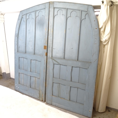 2621 - A pair of Gothic style painted pine panelled doors, each W98cm, H206cm