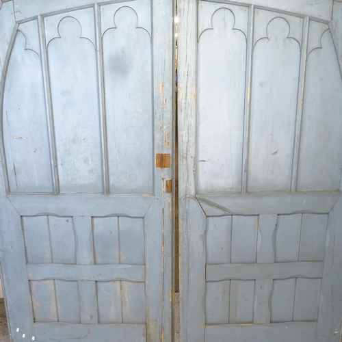 2621 - A pair of Gothic style painted pine panelled doors, each W98cm, H206cm