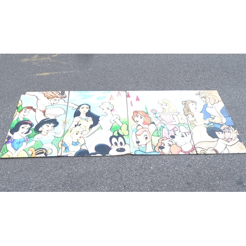 2634 - A set of 4 large hand painted panels depicting Disney characters, largest W86cm, H123cm