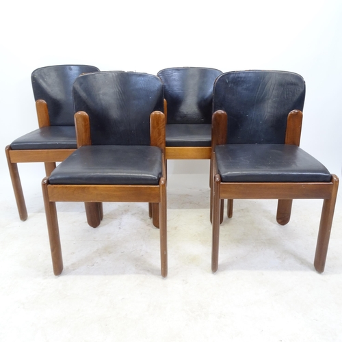 2641 - A set of 4 Bernini model 330 chairs, by Silvio Coppolo, 1969, in black leather, with maker's labels