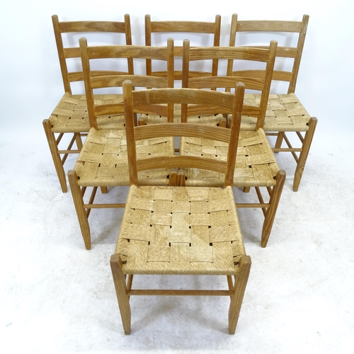 2644 - A set of 6 mid-century Danish pine ladder-back chairs, with paper-cord seats