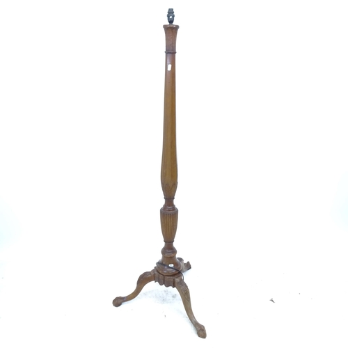 2650 - An early 20th century mahogany standard lamp on tripod base, height to bayonet fitting 159cm