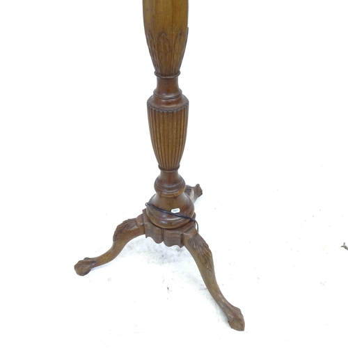 2650 - An early 20th century mahogany standard lamp on tripod base, height to bayonet fitting 159cm