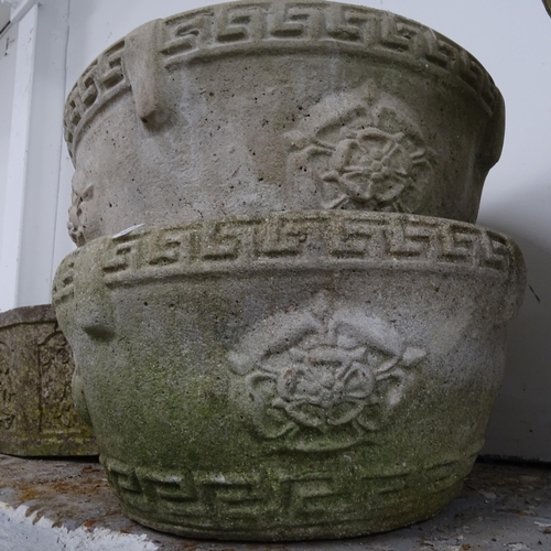 2666 - A pair of weathered concrete circular garden planters, W42cm, H22cm