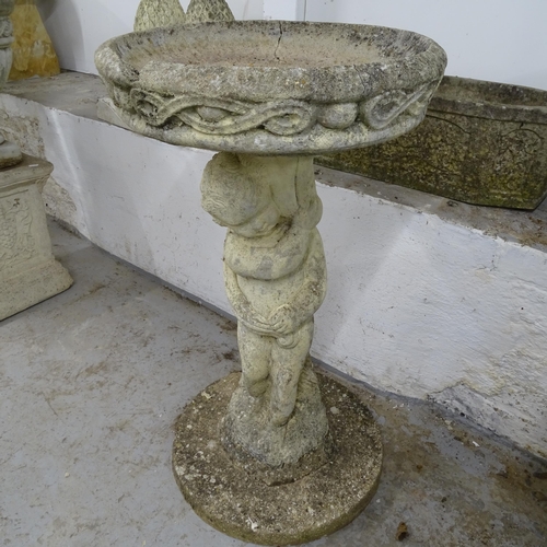 2669 - A weathered concrete 2-section bird bath, D50cm, H82cm