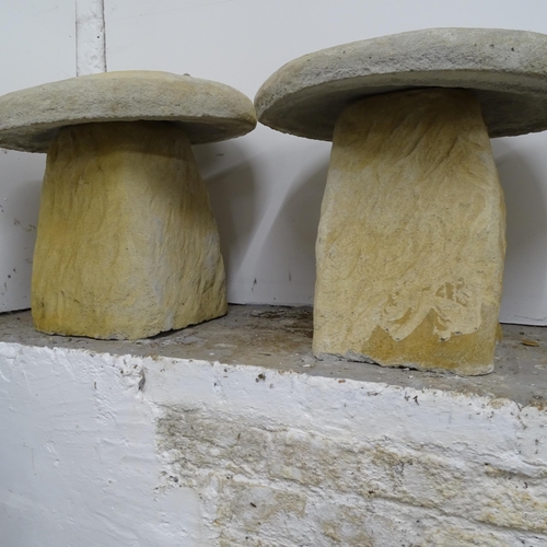 2674 - A pair of concreted staddle stones, W45cm, H43cm