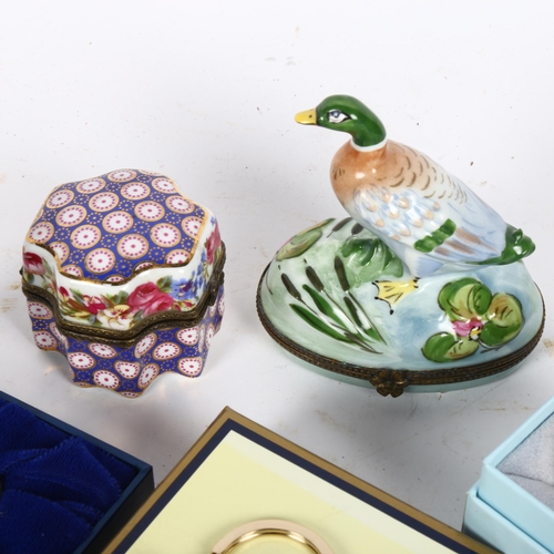 609 - 2 Halcyon Days enamel boxes, boxed, an Aspinal of London keyring, a Limoges enamelled trinket box an... 