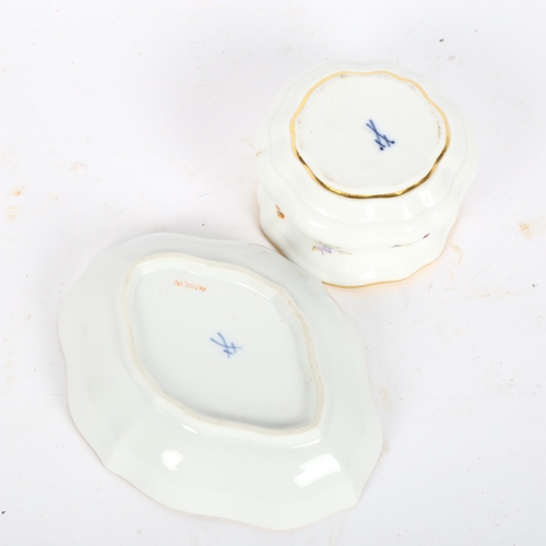 612 - A Meissen ink stand, with floral painted decoration, and a small Meissen pin dish (2)