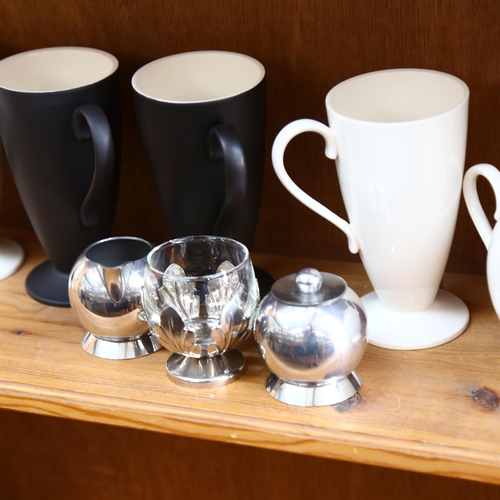 637 - NICK MUNRO, a vintage hand made ceramic tea-set and matching metal pieces (11)