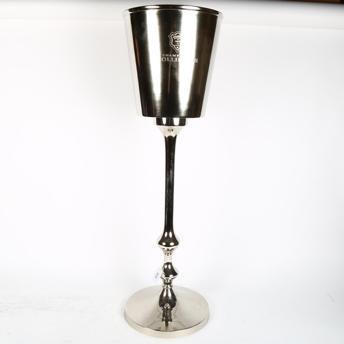 655 - A modern chrome plate Champagne Bollinger/ice bucket on stand, H80cm