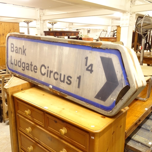 2610 - A Vintage road direction lightbox sign, for Bank and Ludgate Circus, length 173cm, H50cm