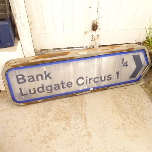 2610 - A Vintage road direction lightbox sign, for Bank and Ludgate Circus, length 173cm, H50cm