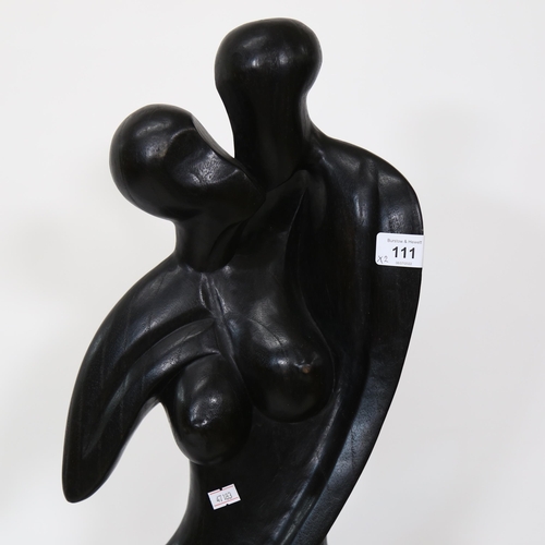 111 - 2 large modernist ebonised nudist sculptures, largest height 153cm (2)