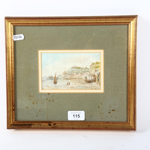 115 - S A Gulton, oil on porcelain panel, view of Old Town Hastings, circa 1880, framed, overall 26cm x 30... 