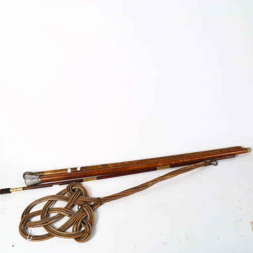 117 - Indian Malacca walking cane, gun cleaning rod, carpet beater etc (4)