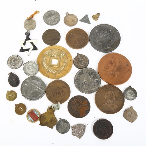 172 - Various tokens and medallions, including Chinese brass token