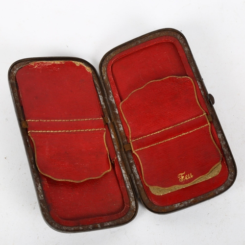 176 - A Victorian steel-framed pocket case, with mother-of-pearl and gold inlaid tortoiseshell sides, leng... 