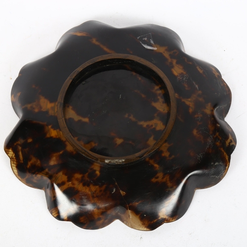 178 - A 19th century Japanese tortoiseshell dish of scalloped circular form, relief moulded gold lacquer c... 