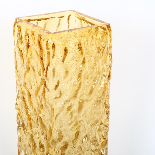 196 - A mid-century square amber glass vase, of textured form, height 22cm