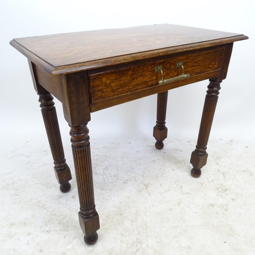 2737 - An Antique oak hall table, with single frieze drawer, on fluted legs, L76cm, H72cm, D45cm